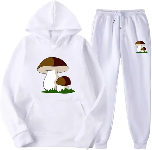 Shiyingl Trajes estampados para hombre, ajuste holgado, manga larga, lindos hongos, hawaianos, deportivos, casuales, deportivos, con capucha,