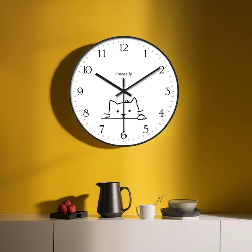 Miniatura 4 de Reloj de pared de plástico de 8 pulgadas, funciona con pilas, reloj redondo decorativo, gato blanco