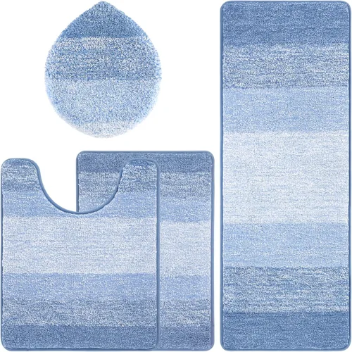 Miniatura 7 de Bsmathom Juego de 4 alfombras de baño, alfombras de baño de microfibra suave y absorbente con alfombra de contorno en forma de U para inodoro y Azul