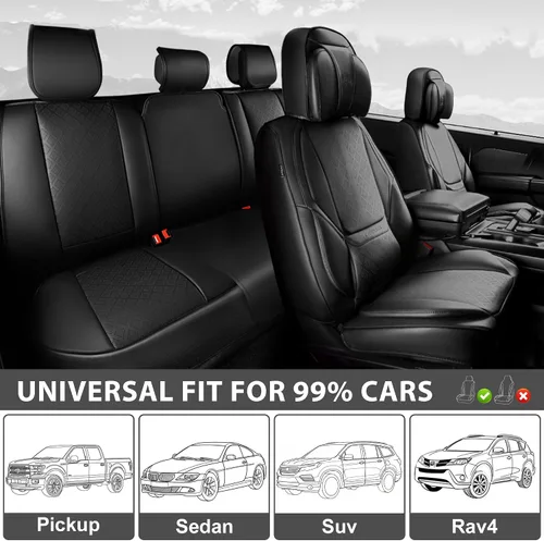 Miniatura 7 de CAR PASS Fundas de asiento de automóvil de piel de napa para 5 asientos, soporte lumbar de lujo, impermeables, transpirables, duraderas, todas