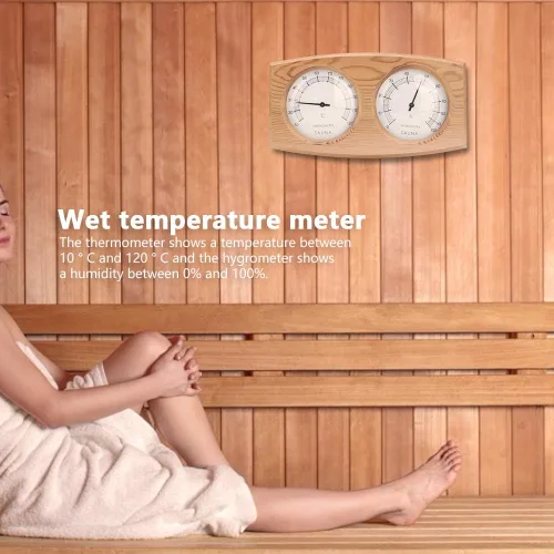 Miniatura 2 de 2 in 1 Sauna Thermometer and Hygrometer, Wood Hygrometer Double Dial Indoor Humidity Temperature Measurement Sauna Room Equipment Accessories