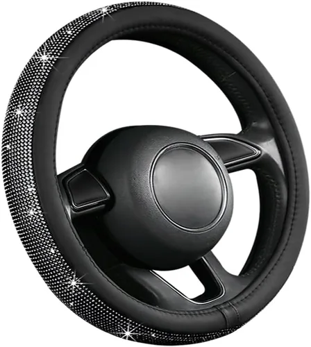Funda brillante para volante de automóvil, protector de volante de automóvil con diamantes de imitación brillantes de 15 pulgadas, funda