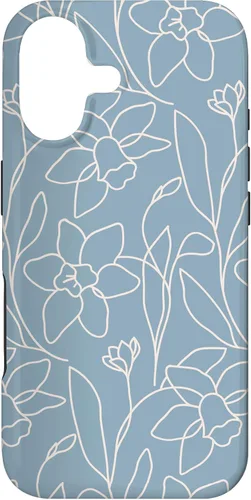Poppy Flower Line Art Modern Leaves Boho Light Blue Case for iPhone 17