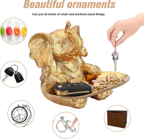 Miniatura 2 de Estatua de Elefante Dorado para Acentos de Decoración del Hogar Sala de Estar Estantería Soporte de TV Oficina. Plato para Baratijas. Regalo