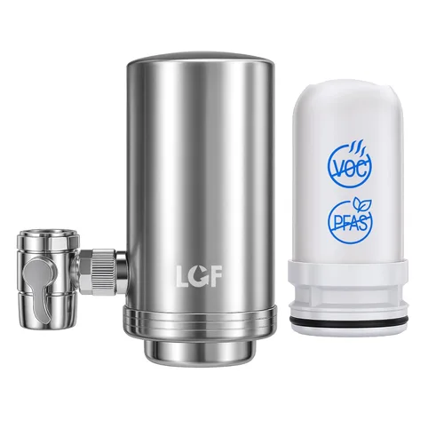 LCF Filtro de agua giratorio de acero inoxidable de 360° – Alto flujo, filtro de agua del grifo mejorado con minerales, reduce el cloro, metales