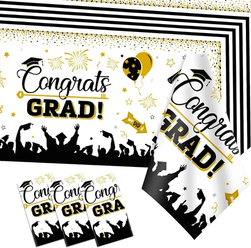 Miniatura 12 de DUAIAI Decoraciones para fiestas de graduación 2024, paquete de 3 manteles de graduación de tamaño grande, 54 x 108 pulgadas, decoración de plástico