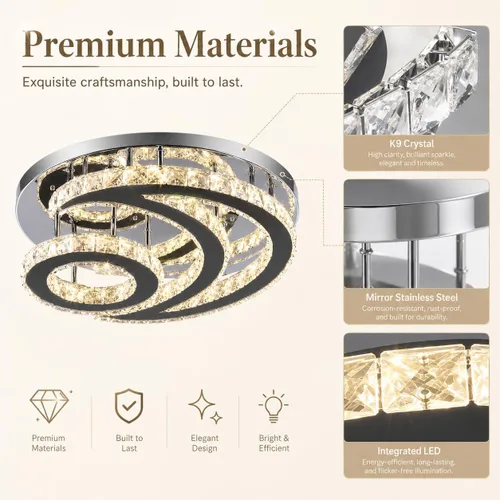 Miniatura 3 de Lámpara de techo LED moderna de 15.7 pulgadas, lámpara de araña de cristal de montaje empotrado, lámpara moderna con forma de luna redonda para sala