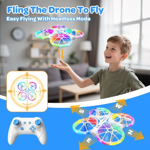 Miniatura 6 de Mini drones para niños principiantes, con luces LED y 2 baterías, cuadricóptero RC con control remoto con retención de altitud y giros 3D, Azul