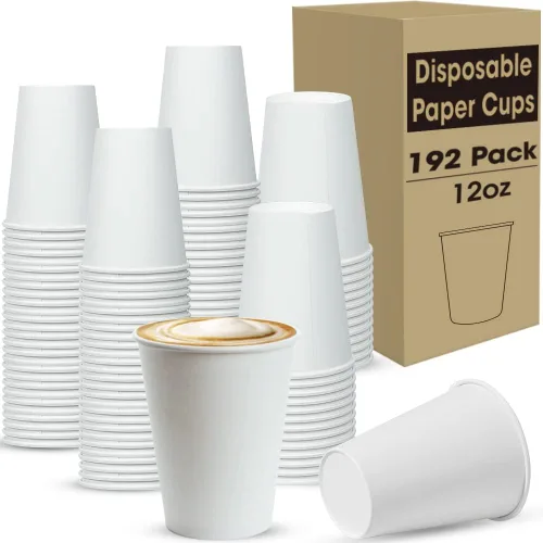 Tazas de café de 12 onzas, [192 unidades] tazas de café desechables, vasos de bebida caliente/fría para fiestas, picnic, viajes y eventos, tazas de