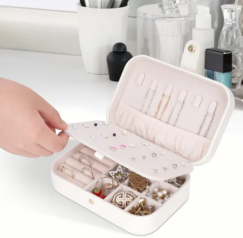 Miniatura 2 de Joyero de viaje, organizador de joyas para niñas, caja de almacenamiento pequeña de joyería para collares, anillos y aretes, joyero para niñas