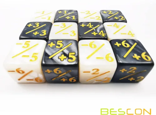Miniatura 3 de Juego de 12 contadores de dados positivos y negativos de 0.630 in en caja de ladrillos, dados de fidelidad de dados de token de mármol, compatibles