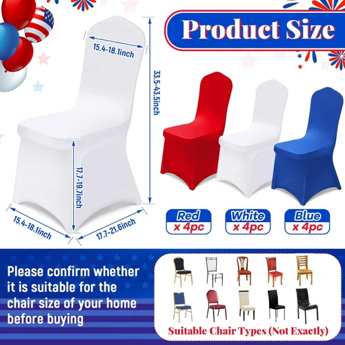 Miniatura 2 de Oudain 12 fundas para sillas plegables del 4 de julio, color rojo, blanco y azul, universales, de elastano, fundas protectoras elásticas lavables