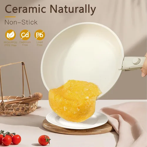 Miniatura 3 de GiPP Juego de ollas y sartenes de cerámica antiadherentes, antiadherentes con mango desmontable, saludable y no tóxico, sin PFAS PFOA y PTFE, apto