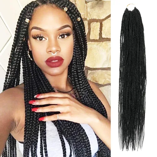 Miniatura 27 de AU-THEN-TIC Cabello senegalés con trenzas de ganchillo de 22 pulgadas, 6 paquetes de 40 mechones por paquete, extensiones de cabello de ganchillo