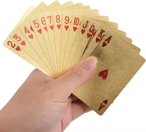 Miniatura 7 de VGEBY 1 cartas de póquer, lujo falso chapado en oro cartas de póquer con caja para juego de mesa (Euro)