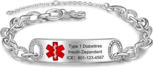Miniatura 52 de OPALSTOCK Pulseras médicas personalizadas de silicona ajustable para identificación de emergencias, grabado gratuito, 9 pulgadas, resistente al