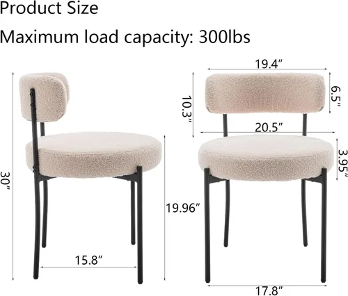 Miniatura 2 de Riknuxi Sillas de Comedor Boucle Juego de 2, Sillas de Comedor Redondas Tapizadas con Patas de Metal Negro, Sillas de Comedor Modernas para Comedor