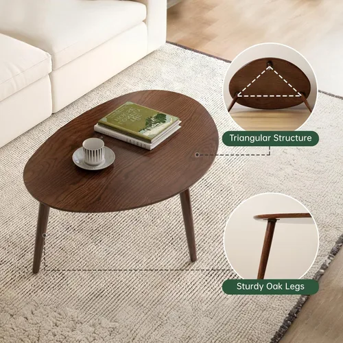 Miniatura 7 de Mesa de café ovalada pequeña, de 25.6 pulgadas, pequeña mesa auxiliar moderna de mediados de siglo para sala de estar, mesa auxiliar 100% madera