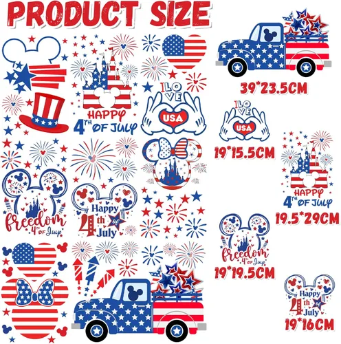 Miniatura 4 de Adhesivos para ventana del 4 de julio, 9 hojas de ratón con bandera americana adhesiva patriótica para ventana, decoraciones para el día
