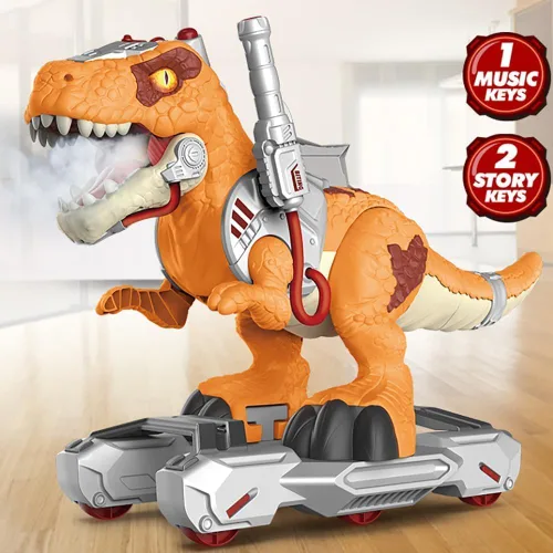 Miniatura 4 de Scooter Montable de Dinosaurio para Niños Pequeños – Juguete Eléctrico de Empujar y Montar de Piso Deslizante con Música, Luces, Rociador de Niebla