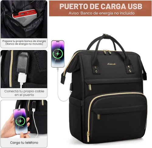 Miniatura 3 de LOVEVOOK Mochila para laptop, 15.6 pulgadas profesional para mujer, bolsa de computadora, mochila para enfermera, profesora, bolsa de trabajo Negro