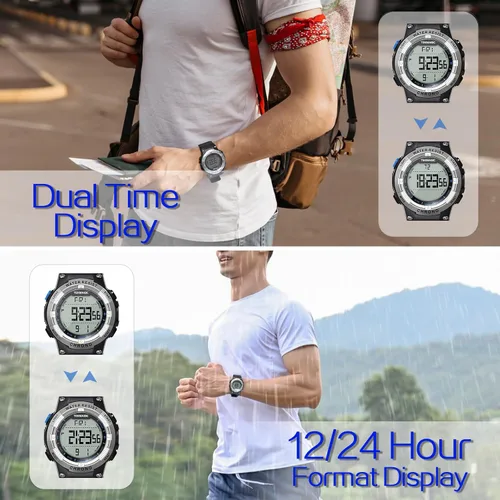Miniatura 4 de Reloj deportivo digital para hombre, 10 ATM, 330 pies, impermeable, con luz de fondo, despertador, cronómetro, calendario, pantalla de doble hora