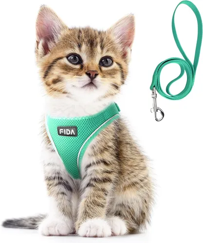 Miniatura 8 de Juego de arnés y correa Fida para gatos y cachorros para caminar, a prueba de escapes, arnés para gatitos con malla transpirable liviana y suave
