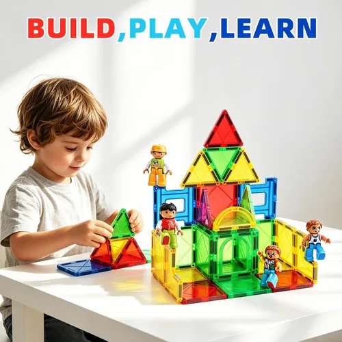 Miniatura 5 de ZNZ Figuras magnéticas de personas para niños, 4 piezas, juguetes compatibles con azulejos magnéticos, bloques magnéticos para niños y niñas, regalos