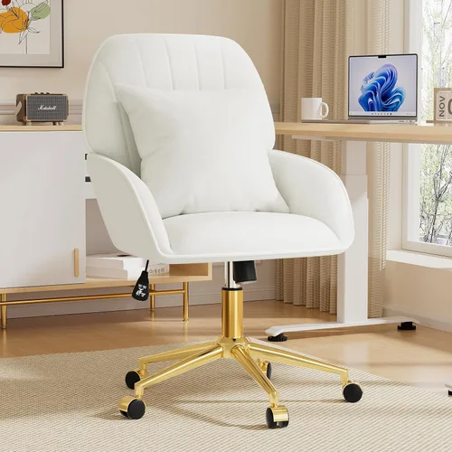 Miniatura 2 de Silla de escritorio para oficina en casa cómoda con ruedas ajustables y giratorias, silla moderna de terciopelo para maquillaje con respaldo y Blanco