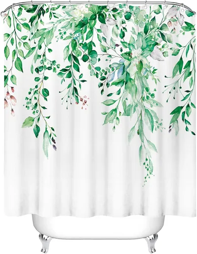 Miniatura 4 de Tititex - Juego de cortinas de regadera de eucalipto verde esmeralda, hojas de acuarela en la parte superior, decoración floral de baño, 60 x 72
