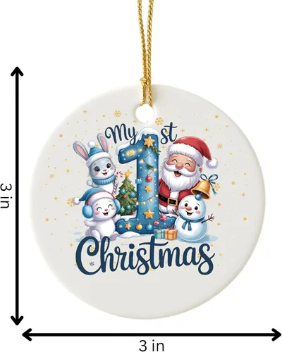 Miniatura 5 de Adorno personalizado de mi primera Navidad 2025 – Recuerdo redondo de cerámica con nombre personalizado – Decoración de árbol de Navidad para bebés