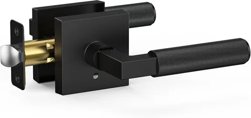 Miniatura 14 de Manija de puerta negra y dorada, cerraduras de puerta negras y doradas para dormitorio o baño, manijas de puerta resistentes para interiores