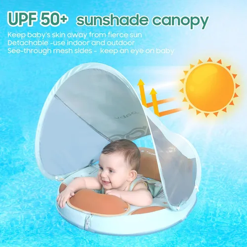 Miniatura 6 de Mambobaby - Flotador de piscina para bebé no inflable con cola y toldo, protección solar UPF 50+, sin volteo, flotador de natación para bebé