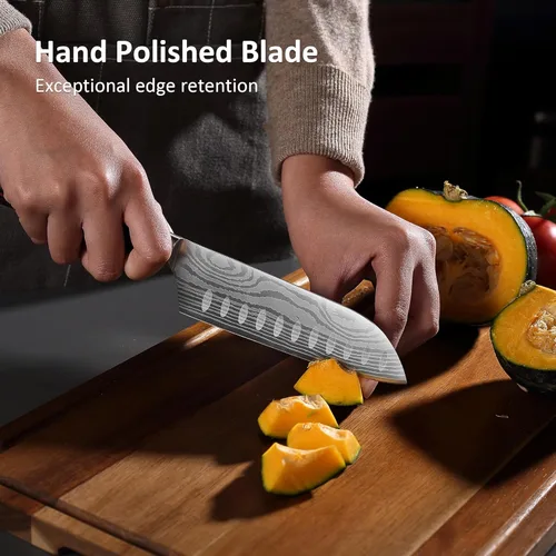 Miniatura 7 de PAUDIN - Cuchillo Santoku, cuchillo de chef de 5 pulgadas, cuchillo de cocina ultra afilado, cuchillo de chef japonés con funda, acero inoxidable