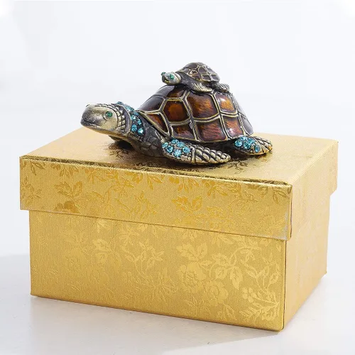 Miniatura 7 de YU FENG Figuras de tortuga para madre y bebé, cajas de joyería con bisagras coleccionables