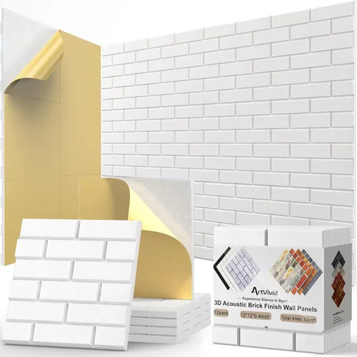 Miniatura 12 de Paquete de 12 paneles acústicos, paneles autoadhesivos con patrón de ladrillo 3D a prueba de sonido para paredes, paneles decorativos de pared