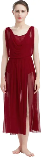 Miniatura 5 de ODASDO Disfraz de baile contemporáneo lírico para mujer con cuello en V espalda descubierta falda de tul dividida vestido superpuesto fluido