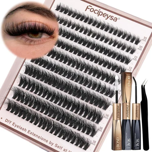 Miniatura 12 de Focipeysa Kit de extensión de pestañas gruesas de volumen completo, kit de extensión de pestañas 40P, kit de extensión de pestañas con pegamento
