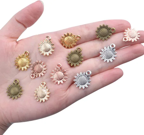 Miniatura 3 de Aylifu Sunflower Charms Pendant, 50 Pieces Sunflower Charm Bead Craft Supplies Pendant Jewelry Findings Alloy Pendant for Jewelry Making Necklace