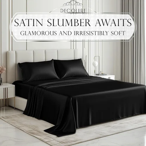 Miniatura 2 de DECOLURE Sábanas de satén para cama - Juego de 6 piezas de ropa de cama de lujo sedosa tamaño King - Más suave que la seda, sin arrugas con sábana