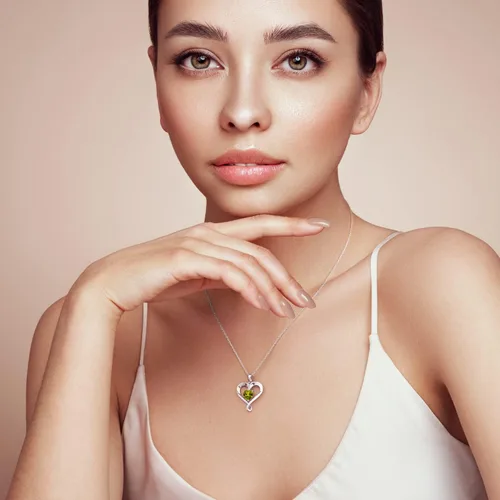 Miniatura 2 de AM ANNIS MUNN Birthstone Necklace for Women 18K White Gold Heart Necklace Filled 925 Sterling Silver Diamond Womens Jewelry for Women Wife
