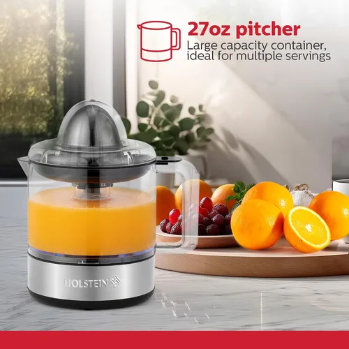 Miniatura 2 de Holstein Housewares Exprimidor eléctrico de cítricos de 27 onzas, negro/acero inoxidable, ideal para zumos de naranja, limón y pomelo recién
