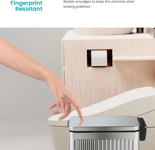 Miniatura 6 de Home Zone Living - Cubo de basura pequeño de 3 galones con tapa y pedal para pisar, de acero inoxidable con diseño estriado delgado para el hogar