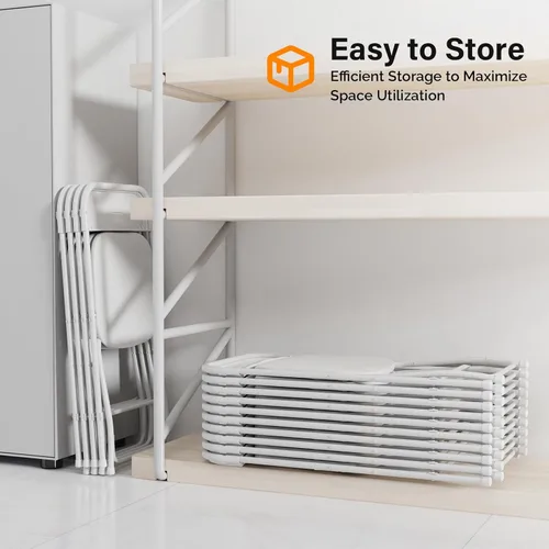 Miniatura 7 de VINGLI Paquete de 8 sillas plegables de plástico blanco, asiento comercial apilable portátil para interiores y exteriores, con marco de acero