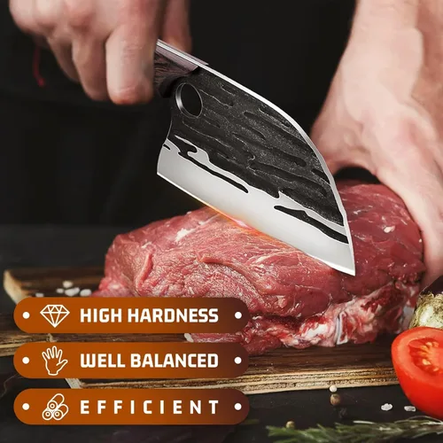 Miniatura 3 de Huusk Cuchillo de chef serbio mejorado, cuchillo japonés para cortar carne, cuchillos de carnicero forjados con vaina, cuchillos de cocina de espiga