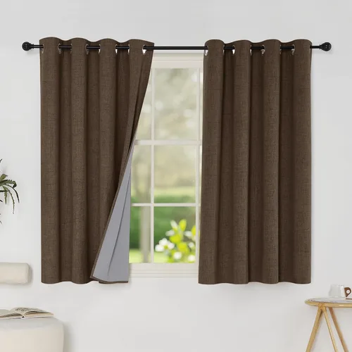 Miniatura 41 de PONY DANCE Juego de 2 paneles de cortinas de cocina beige de 45 pulgadas de largo, cortinas de lino 100% opacas para ventana pequeña, cortinas