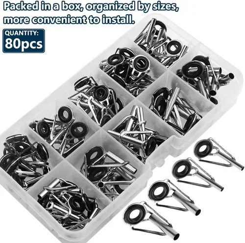 Miniatura 7 de WMYCONGCONG Kit de reparación de puntas de caña, 80 piezas, puntas de caña de pescar de repuesto, guías de anillo de cerámica, kit de reparación