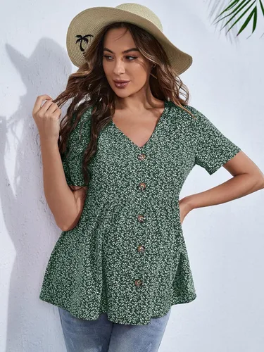 Miniatura 4 de Floerns Blusa de maternidad con cuello en V y manga corta con botones frontales para mujer