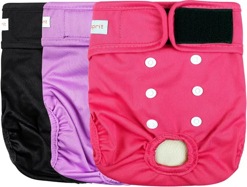 Miniatura 14 de Langsprit Pañales lavables para perra (paquete de 3) - Sin fugas, reutilizables, para perritas en período, bragas altamente absorbentes para calor
