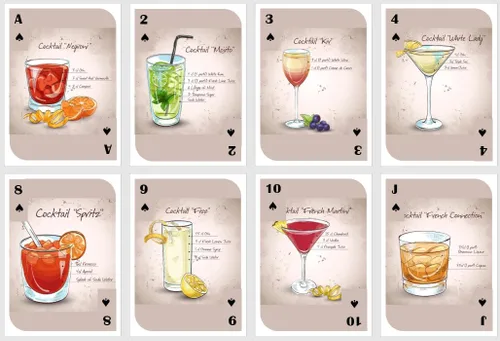 Miniatura 2 de Naipes para beber. Naipes con recetas de cócteles. Naipes de fiesta. Naipes estándar. Cartas de póquer. Cartas de puente.